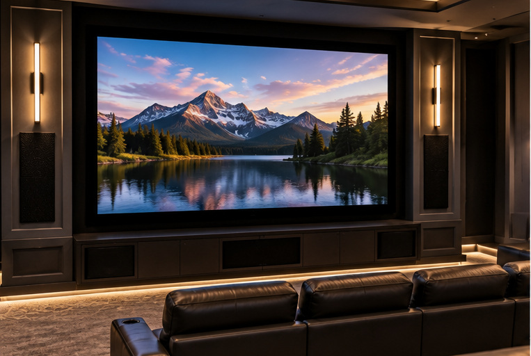 Finished home theater with recliner seating