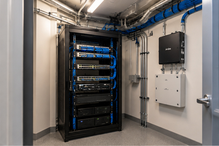 Finished commercial network closet