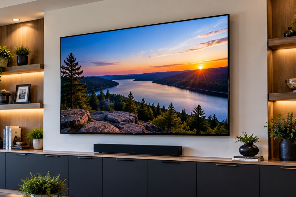 Flush-mounted TV with no visible wires