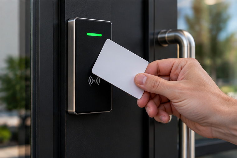Keycard tapped on an access control reader