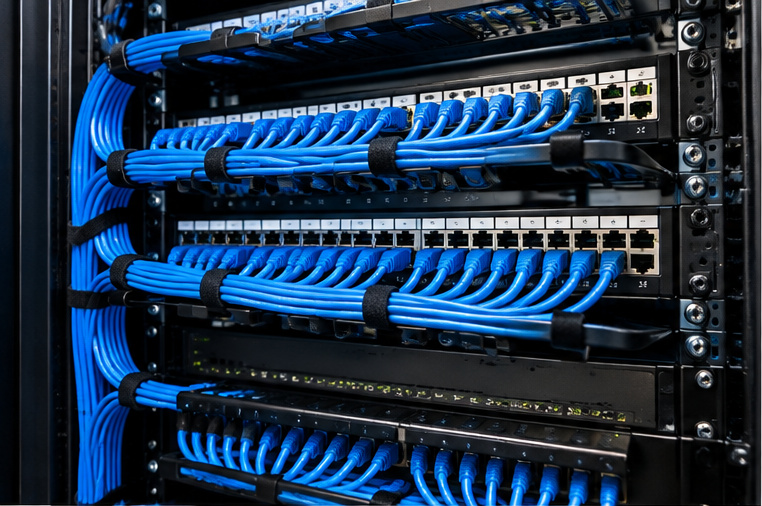 Network rack and patch panel installed by Kings AV Systems