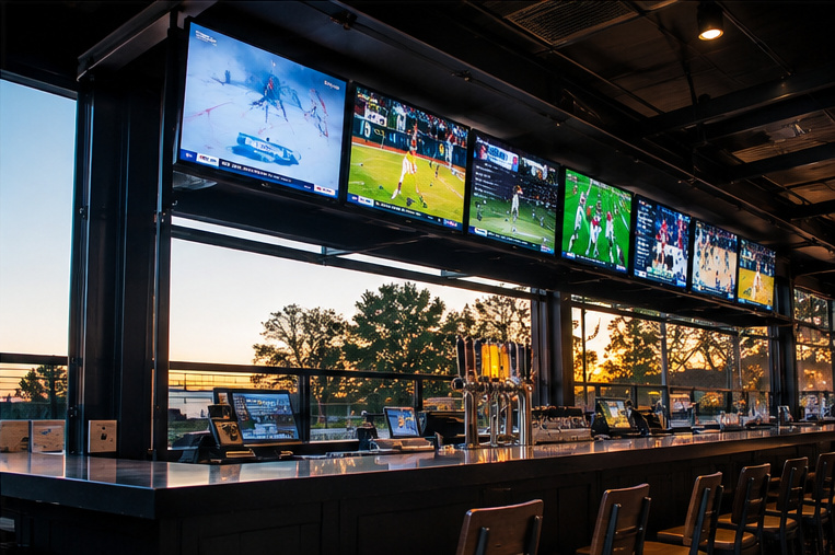 Open-air bar TV installation